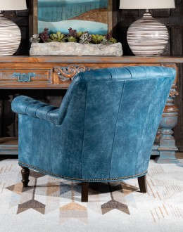 Levi Leather Lounge Chair distressed denim leather chair with button tufting