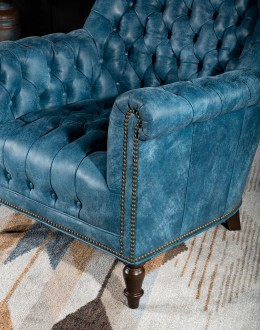 Levi Leather Lounge Chair distressed denim leather chair with button tufting