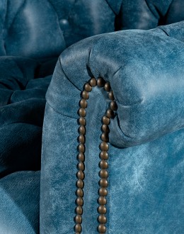 Levi Leather Lounge Chair distressed denim leather chair with button tufting