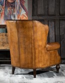 oversized leather wingback chair with real axis deer hide,saddle leather wingback chair