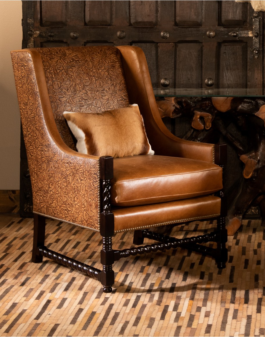 Fine Western Chic Leather Accent Chair leather accent chair with exposed wood frame
