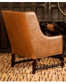 leather accent chair with exposed wood frame