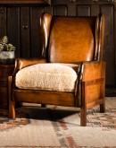 modern rustic leather chair with exposed wood arms,accent chair with saddle leather