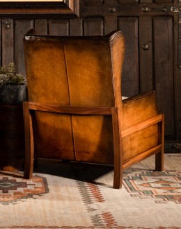 modern rustic leather chair with exposed wood arms,accent chair with saddle leather