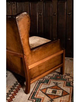 modern rustic leather chair with exposed wood arms,accent chair with saddle leather