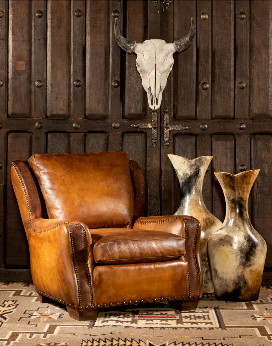 A Luxurious American Made Leather Chair high end western style leather living room chair,ranch style chair with saddle leather