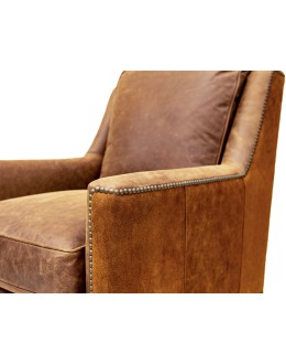 small distressed brown leather chair with suede leather accents