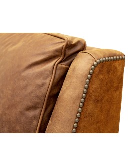 small distressed brown leather chair with suede leather accents