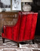 red distressed leather lounge chair 