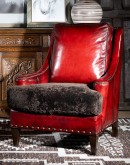 red distressed leather lounge chair 