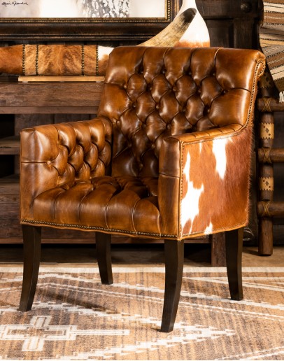 Reno Tufted Leather Chair tufted leather chair with cowhide on the outside,tufted accent chair with saddle leather