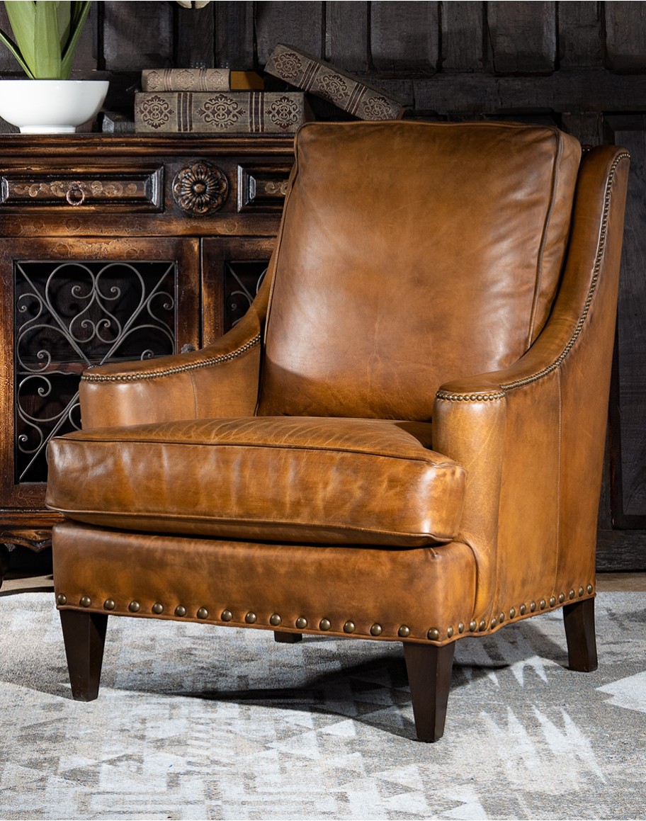 Revere Saddle Leather Chair saddle tan distressed leather lounge chair