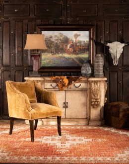 western living room chair with cowhide all over