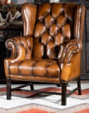 high quality leather wingback chair,wingback chair with brown saddle leather,5962-t barron tufted chair