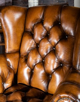 high quality leather wingback chair,wingback chair with brown saddle leather,5962-t barron tufted chair