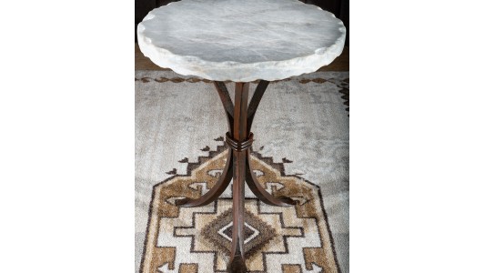 Ash Onyx Stone Round End Accent Table - White, Luxury