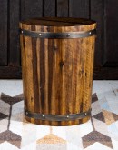 rustic wooden barrel accent table