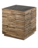 rustic wooden square accent table with stone top