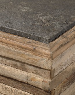 rustic wooden square accent table with stone top