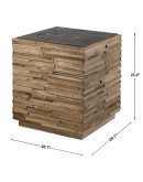 rustic wooden square accent table with stone top
