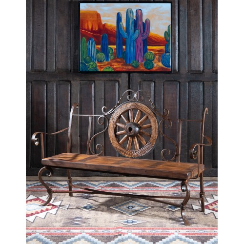 Pioneer Wagon Wheel Bench | Western - Adobe Interiors