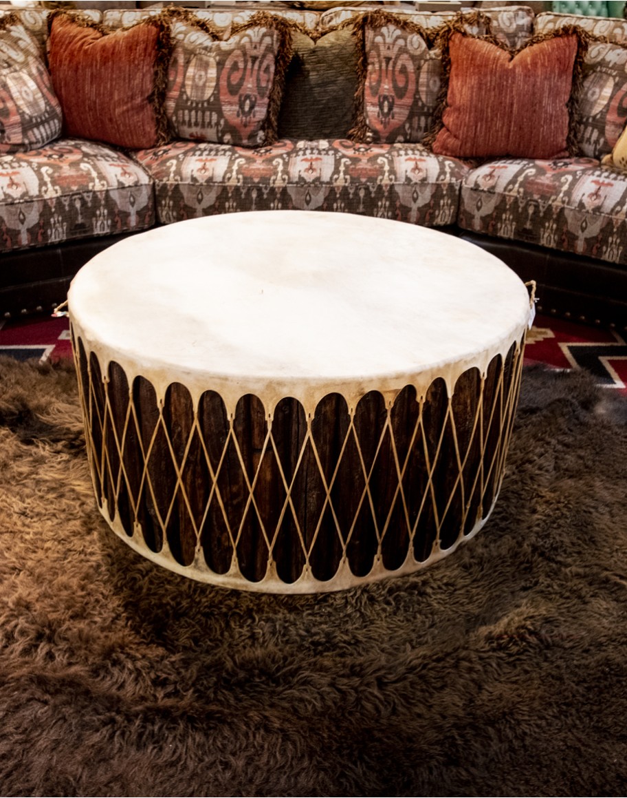 Drum Coffee Table authentic rawhide indian drum coffee table
