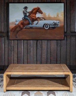 Modern rustic Sonora Sand Leather Coffee Table  featuring a rectangular shape with waterfall edge design, wrapped in fun grain saddle leather in palomino color. Includes a lower open shelf for storage or decoration.