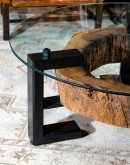 round live edge coffee table with glass top