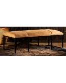 modern rustic ottoman with a leather top and iron base