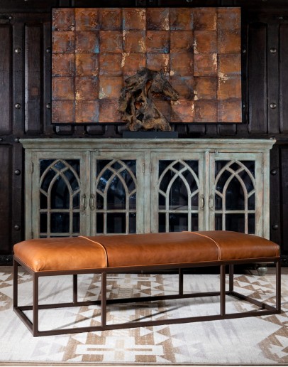 modern rustic leather rectangular ottoman