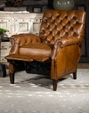 modern rustic tan leather recliner with button tufted back and arms