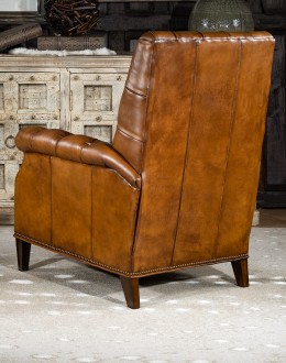 modern rustic tan leather recliner with button tufted back and arms