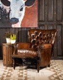 dark saddle leather recliner with tufted back
