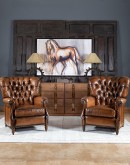 dark saddle leather recliner with tufted back