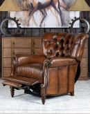 dark saddle leather recliner with tufted back