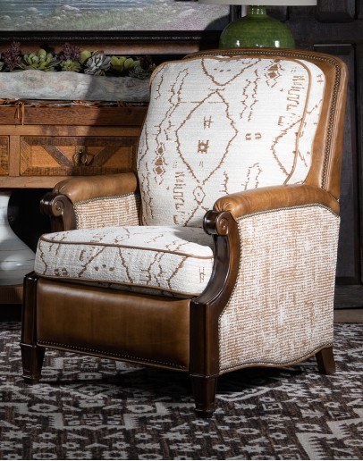 recliner with leather and southwestern style fabric 