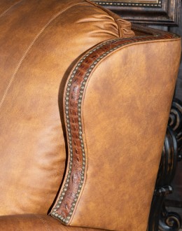 distressed tan leather wingback recliner
