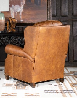distressed tan leather wingback recliner