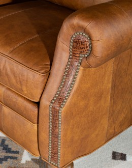 distressed tan leather wingback recliner