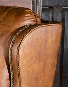 Cowboy Suela Recliner distressed tan leather wingback recliner