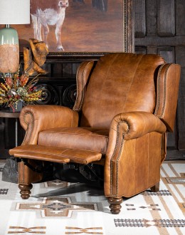 Cowboy Suela Recliner distressed tan leather wingback recliner