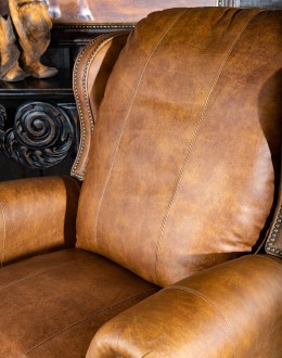 Cowboy Suela Recliner distressed tan leather wingback recliner