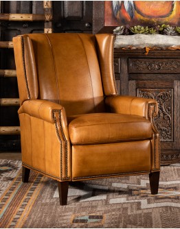 Jameswood Leather Recliner | Tan Full Grain - Leather | Oversized -  Wingback | American Made - Adobe Interiors