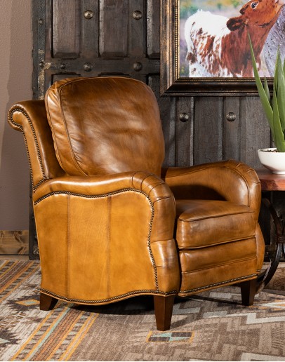 upscale ranch style leather chair,recliner with brown saddle leather