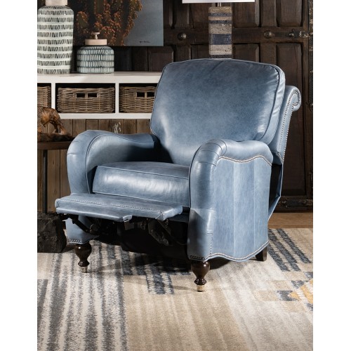 Small blue leather recliner discount