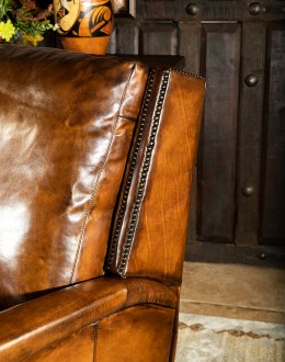Hand Burnished Tan Leather Recliner upscale ranch style brown leather recliner,brown recliner with saddle leather,modern coco recliner