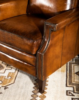 Hand Burnished Tan Leather Recliner upscale ranch style brown leather recliner,brown recliner with saddle leather,modern coco recliner