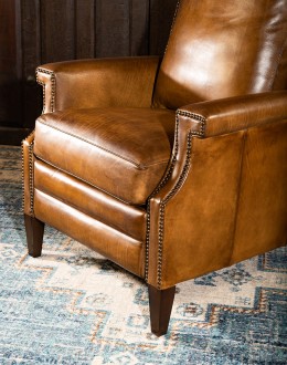 upscale ranch style brown leather recliner,brown recliner with saddle leather,modern coco recliner