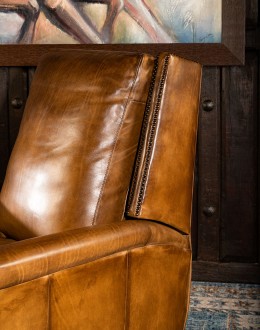 upscale ranch style brown leather recliner,brown recliner with saddle leather,modern coco recliner