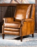 upscale ranch style brown leather recliner,brown recliner with saddle leather,modern coco recliner